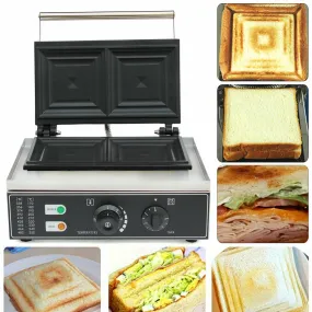 2-Slice Commercial Electric Sandwich Machine, 110V 1500W Commercial Electric Sandwich Machine Sandwich Maker with Nonstick Pans and Cool Handle Automatic Breakfast Machine Waffle Maker