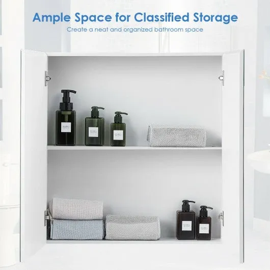 2-Tier Wall-Mounted Storage Cabinet with Double Mirror Doors