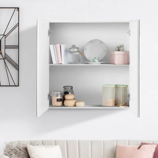 2-Tier Wall-Mounted Storage Cabinet with Double Mirror Doors