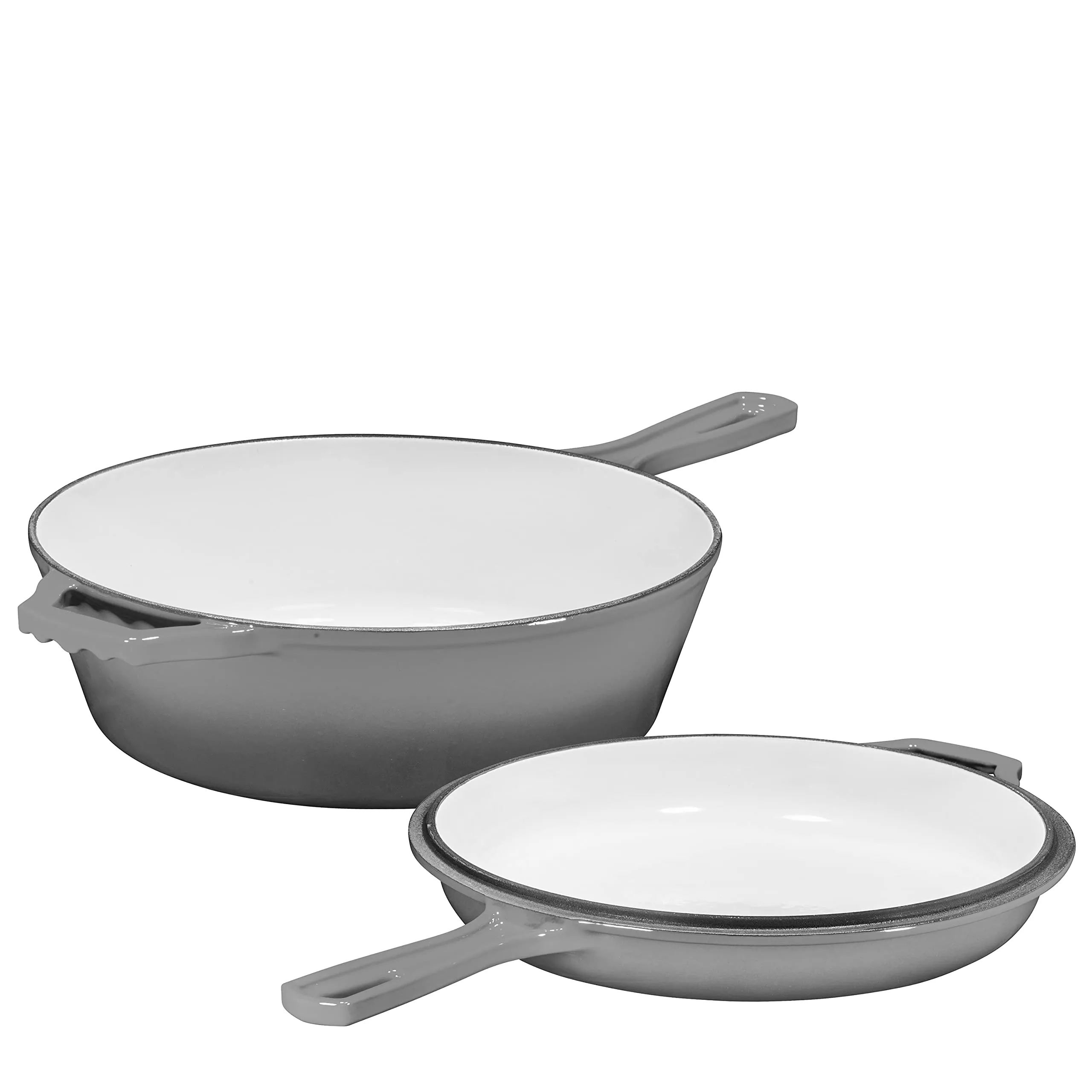 Enameled 2-In-1 Cast Iron Multi-Cooker  Heavy Duty Skillet and Lid Set, Versatile Non