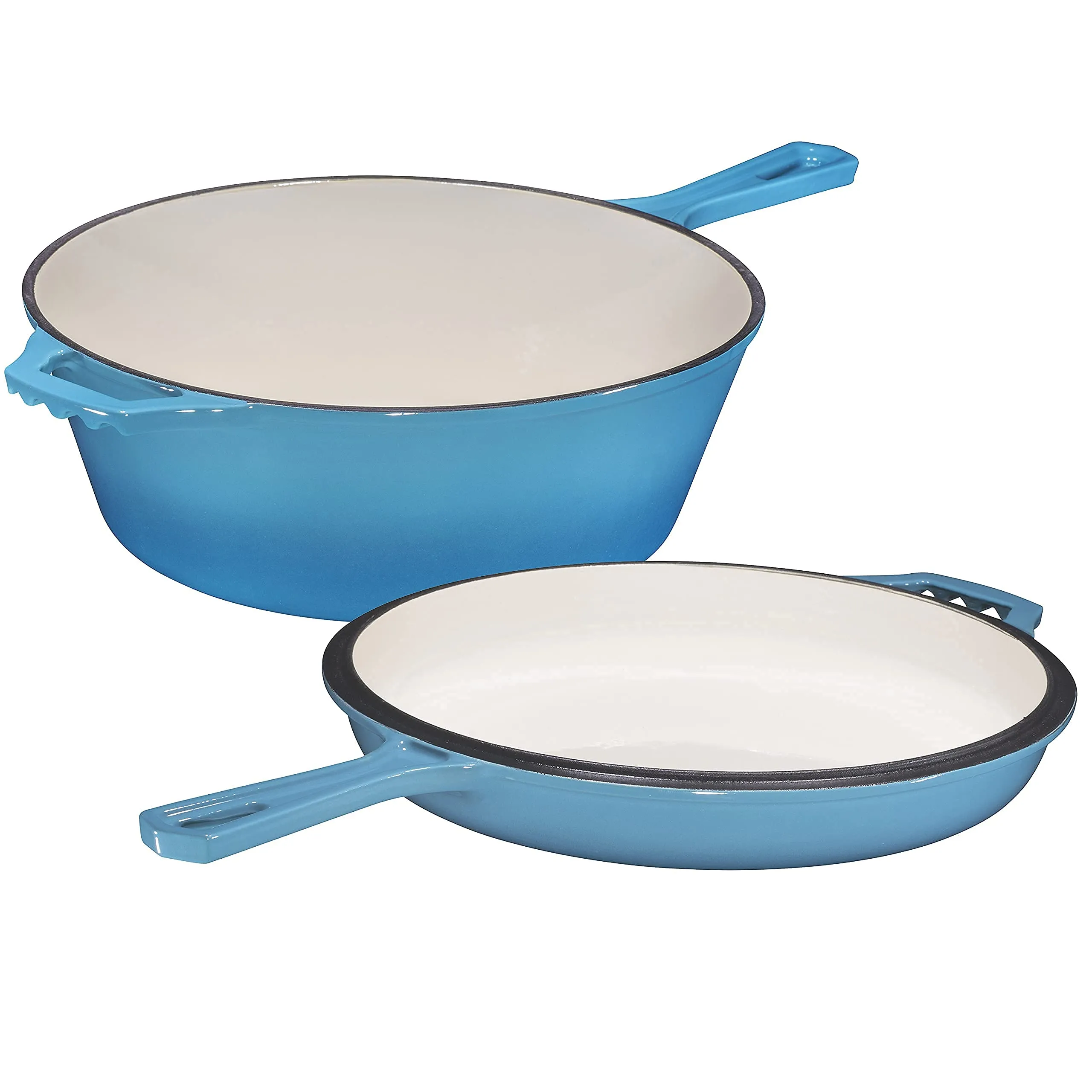 Enameled 2-In-1 Cast Iron Multi-Cooker  Heavy Duty Skillet and Lid Set, Versatile Non