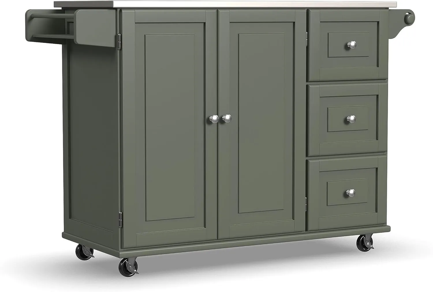 Homestyles Mobile Kitchen Island Cart with Stainless Steel Top, Sage Green