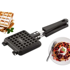 Magnus Optima Aluminium Waffle Maker with Non-Stick Coating, Quick Uniform Heating, Easy Waffle Release, Comfortable Cool-Touch Bakelite Handle, For Gas Stoves - Black