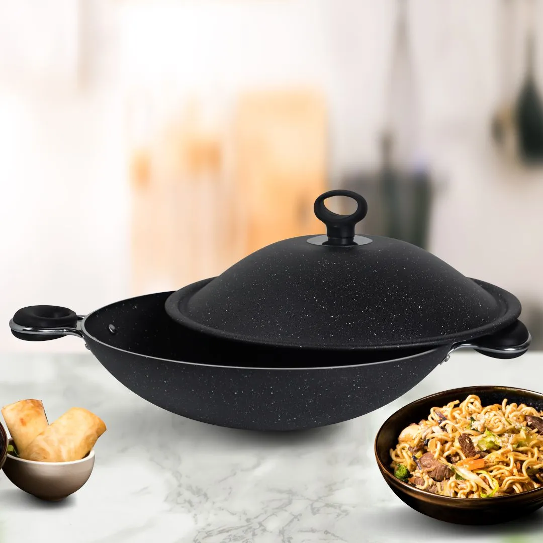 Marble Coated Queen Wok (Karahi) - Black