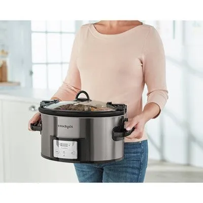 New - Crock Pot 7qt Cook & Carry Programmable Easy-Clean Slow Cooker - Premium Black Stainless Steel