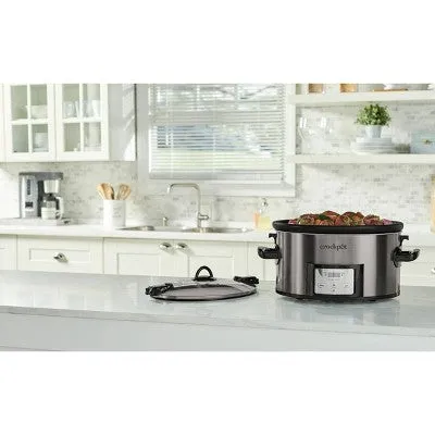 New - Crock Pot 7qt Cook & Carry Programmable Easy-Clean Slow Cooker - Premium Black Stainless Steel