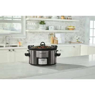 New - Crock Pot 7qt Cook & Carry Programmable Easy-Clean Slow Cooker - Premium Black Stainless Steel