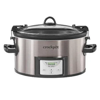 New - Crock Pot 7qt Cook & Carry Programmable Easy-Clean Slow Cooker - Premium Black Stainless Steel