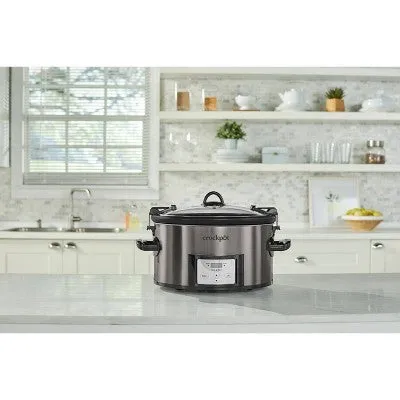 New - Crock Pot 7qt Cook & Carry Programmable Easy-Clean Slow Cooker - Premium Black Stainless Steel