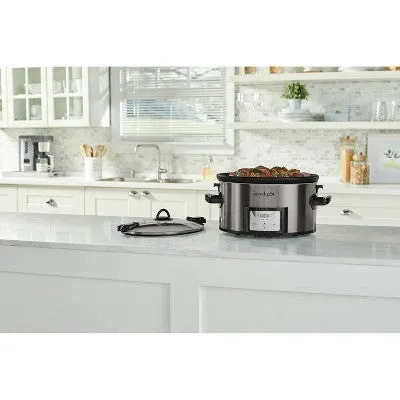 New - Crock Pot 7qt Cook & Carry Programmable Easy-Clean Slow Cooker - Premium Black Stainless Steel